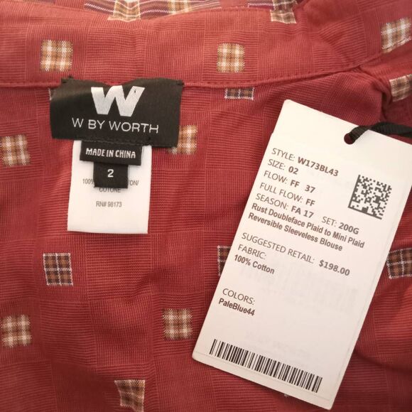 W By Worth Button Up Shirt Women's 2 Rust Plaid Sleeveless Reversible Blouse New - Picture 6 of 8